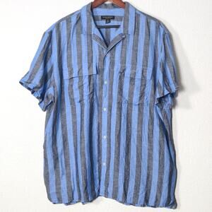Banana Republic Linen Cotton Shirt Size XL Coastal Preppy Blue Stripe